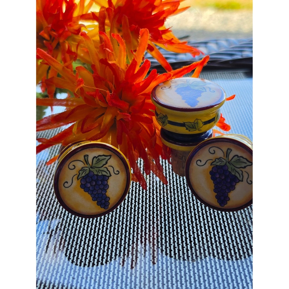Vintage 90s Tuscan Grape Ceramic Wine Stoppers Set of 3